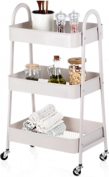 Metallisk rullehylde, beige, 3 niveauer, 44 × 31,5 × 78,5 cm