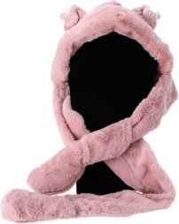 Børne plyshue med tørklæde og handsker 3-i-1 – Rosa