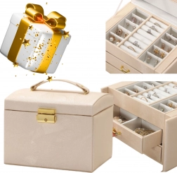 Smykkeskrin i flere niveauer med håndtag – gyldent beslag, beige