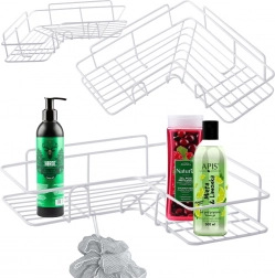 Hjørnebrusehylde til badeværelset med kroge, selvklæbende, hvid