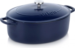 Emaljeret oval støbejernsbradepande 6 l med låg