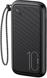 USAMS powerbank 10000 mAh, 2× USB, USB‑C, LED, sort