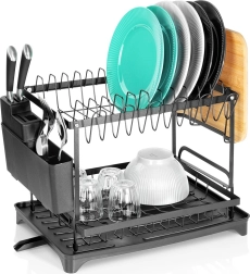 Metaltørrestativ til opvask, sort, to-niveaus 42 × 29 × 36,5 cm