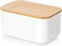 Smørboks i stål i hvid med bambuslåg