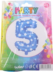 Oppustelig ballon tal 5 blå med stjerner