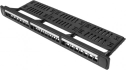 patchpanel 24 porte 1U 19" sort med kabelorganisator til keystone-moduler