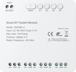 Zigbee 4-kanals koblingsmodul med potentialefri kontakt AVATTO