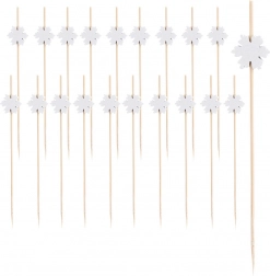 Bambus partyspyd med snefnug 12 cm, 20 stk.