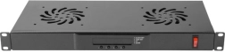 Vandret ventilationspanel LCD 1U med termostat til skabe, 19 tommer, 2 blæsere, 230V, sort