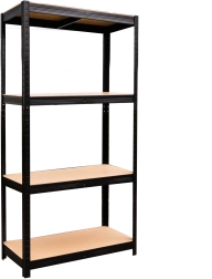 Metalreol 4 hylder 150 × 70 × 30 cm sort, bæreevne 150 kg pr. hylde