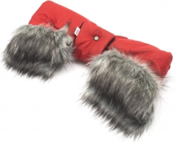 Håndmuffe til barnevogn 2-i-1 med pels, rød