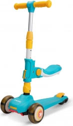 Børneløbehjul med sæde, blå‑gul, lysende hjul