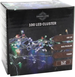 Lyskæde med timer, 100 LED, klynge 100 cm