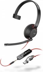 Ensidet headset POLY Blackwire 5210 USB‑C med 3,5 mm jack og USB‑C/USB‑A‑adapter