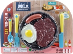 Sæt med plastmad med bestik og tallerken