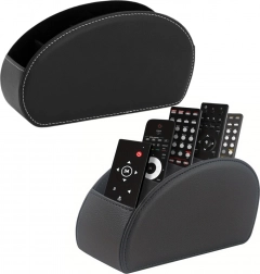 Organizer til fjernbetjeninger med 5 rum sort økolæder