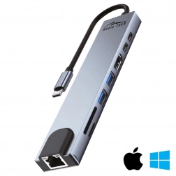 Dockingstation 8‑i‑1 med gigabit LAN og USB‑C PD