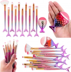 Sæt med 11 makeupbørster med havfruehale i regnbuefarver