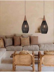 Hængende rattanlampe 25 cm – sort