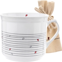 Hvid keramikkrus med hjerter 650 ml med bomuldspose