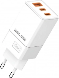 Vægoplader 65 W GaN med 2× USB‑C og USB‑A, hvid