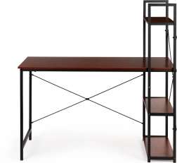 Træskrivebord med loft-inspirerede hylder