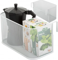 Metalskurv til ophæng i trådnet på skinne og dør – hvid organizer