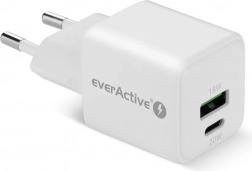 GaN vægoplader 1x USB, 1x USB-C 20W QC3.0 hvid