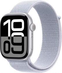 Apple Watch Series 10 GPS 46 mm sølvfarvet aluminium med blåt sportsrem