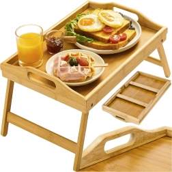 Ruhhy foldbart bambus morgenbordsbord til sengen med funktion som laptopbord