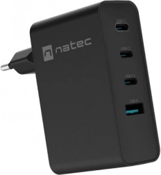 Vægoplader Natec Ribera GaN 3xUSB-C + 1x USB-A 100W sort