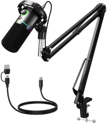 Dynamisk USB/XLR-mikrofon Maono PD200XS med RGB-belysning – sort