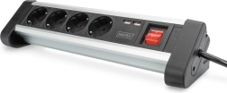 Kontor-strømskinne 45° med 4 stik, 2x USB (5V/2A), roterbar 290°