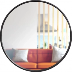 Rundt vægspejl med sort træramme 50 cm