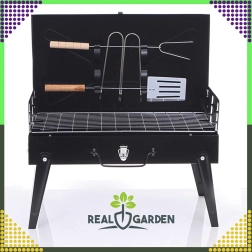 Sammenklappelig, bærbar rejsegrill i kuffert med sæt af redskaber