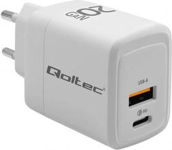 Hvid 20W GaN-oplader med USB-C PD og USB QC 3.0