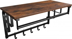 Vægmonteret loft-hylde med knager i træ og metal