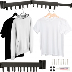 Sammenklappeligt vægmonteret teleskopisk tørrestativ til tøj, 12 kroge, 90 cm – sort