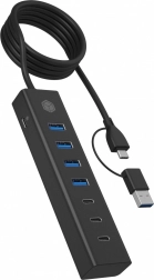 ICY BOX 7-port USB 3.2 Gen 1 hub, 3× USB‑C og 4× USB‑A