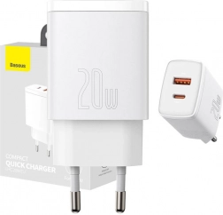 Baseus 20W vægoplader med hurtigopladning med USB‑C og USB (sort)