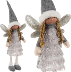 Juledekoration fe/engel i grå farve 40 cm