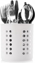 Hvid drypbakke og holder til køkkenredskaber