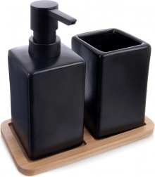 Dolomitisk badeværelsessæt 3-delt sort med bambusbakke Vilde