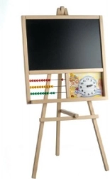 Træstativtavle med kugleramme og ur