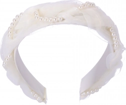Satin hårbøjle - hvid med perler