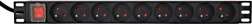 Rackmonteret strømfordeler PDU 9x FR 1U 16A med 2 m kabel