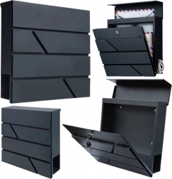 Stor antracitfarvet postkasse til breve og aviser A4 37 × 37 × 11 cm
