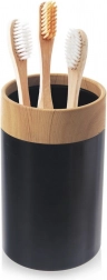 Sort badeværelseskrus med træaccent 7,5 × 11,5 cm