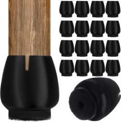 Silikoneovertræk til stoleben med filt, sæt med 16 stk. (12–16 mm), sorte