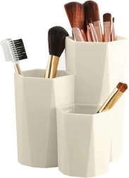 Organizer til pensler og kosmetik med 3 rum, cremefarvet